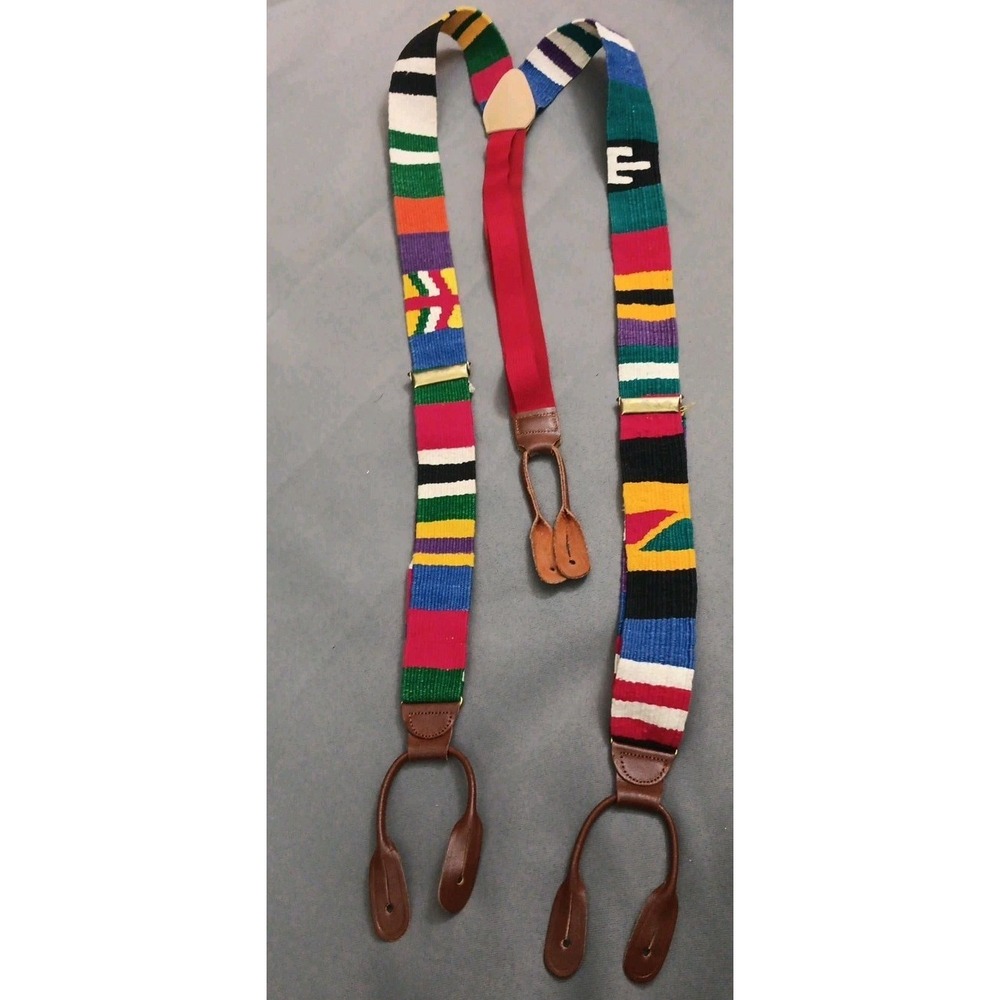 Handmade Men's Suspenders Woven Multicolored  Leather Braces Tribal 90s Kidcore
